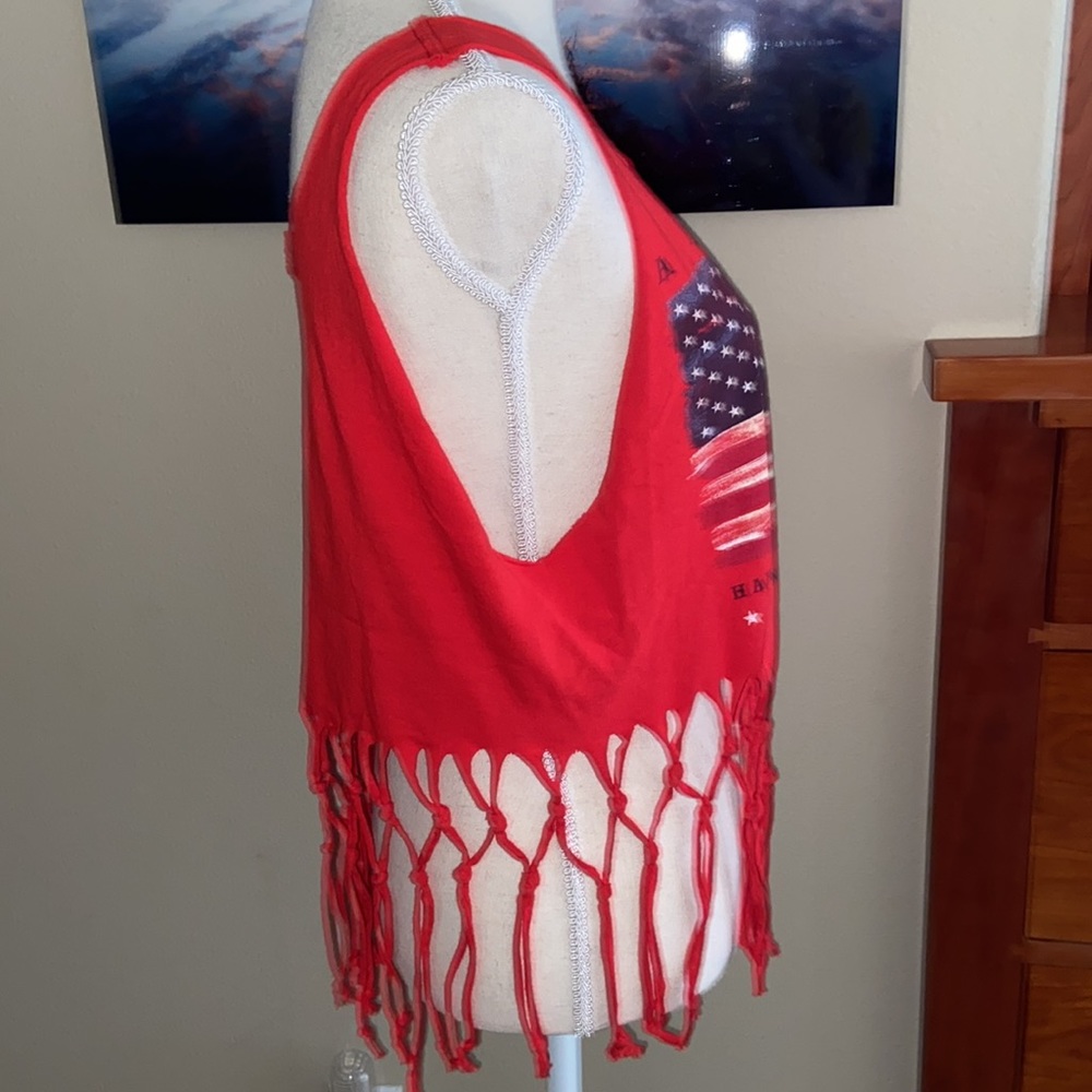 4th of July Independence Day Patriotic American Flag Fringe Knot Crop Tank Top - Picture 8 of 8